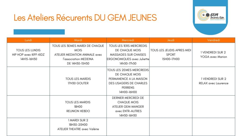 Ateliers Récurrents GEM Jeunes